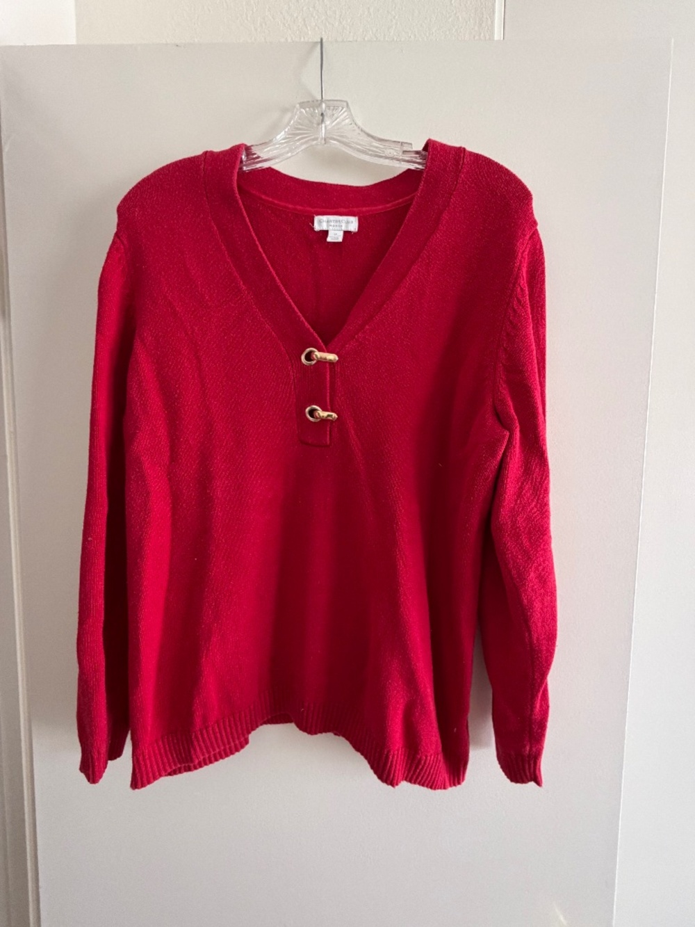 Charter Club V-Neck Long Sleeve Sweater in Red
